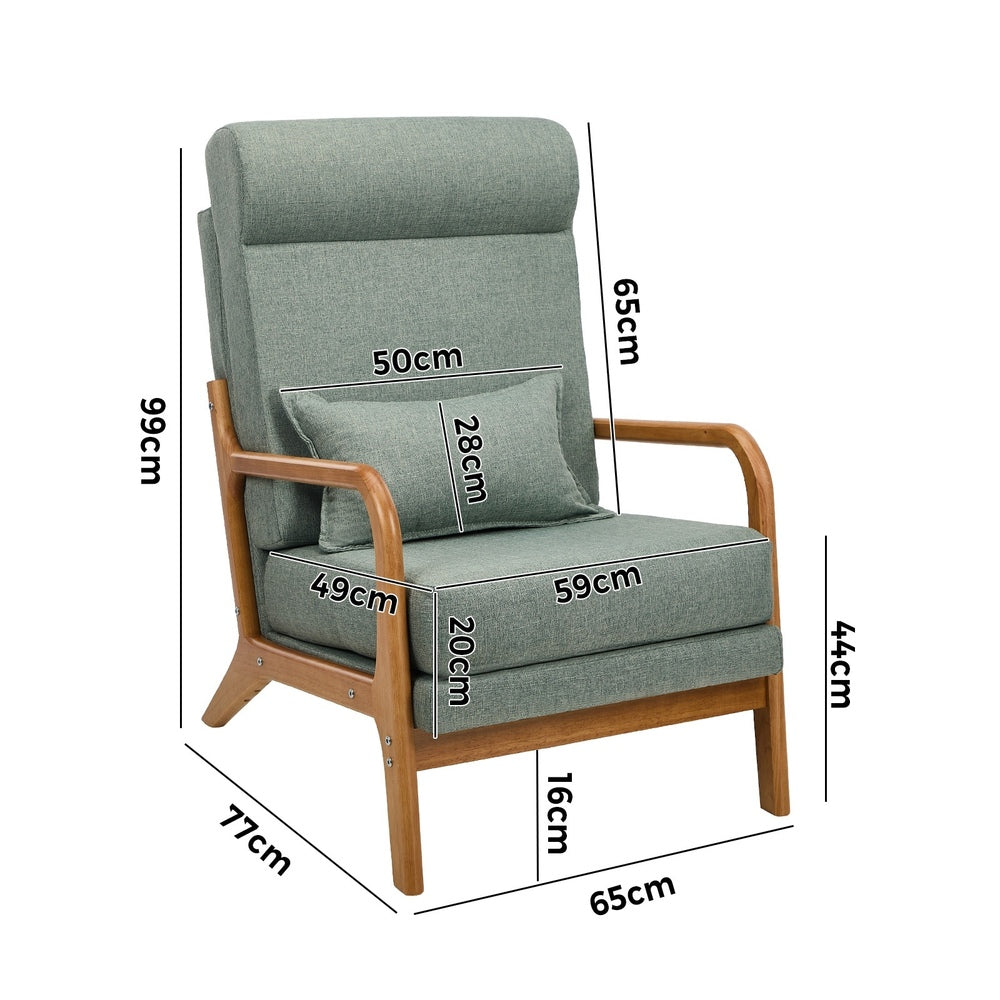 2x Linen Fabric Armchair Lounge Chair With Lumbar Pillow Green/Beige Upholstered Seating