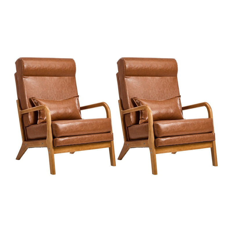 PU Leather Armchair Lounge Chair With Lumbar Pillow