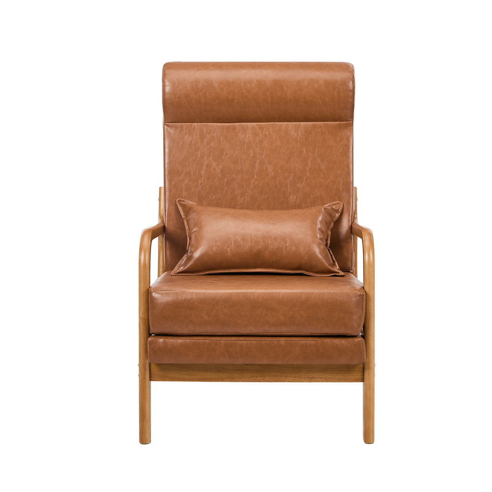 2x PU Leather Armchair Lounge Chair With Lumbar Pillow Brown Upholstered Seating