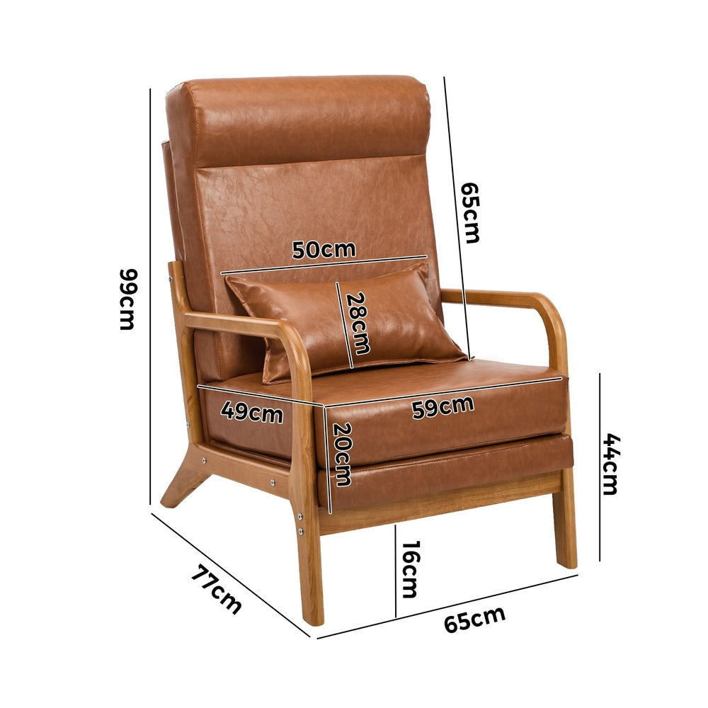 2x PU Leather Armchair Lounge Chair With Lumbar Pillow Brown Upholstered Seating