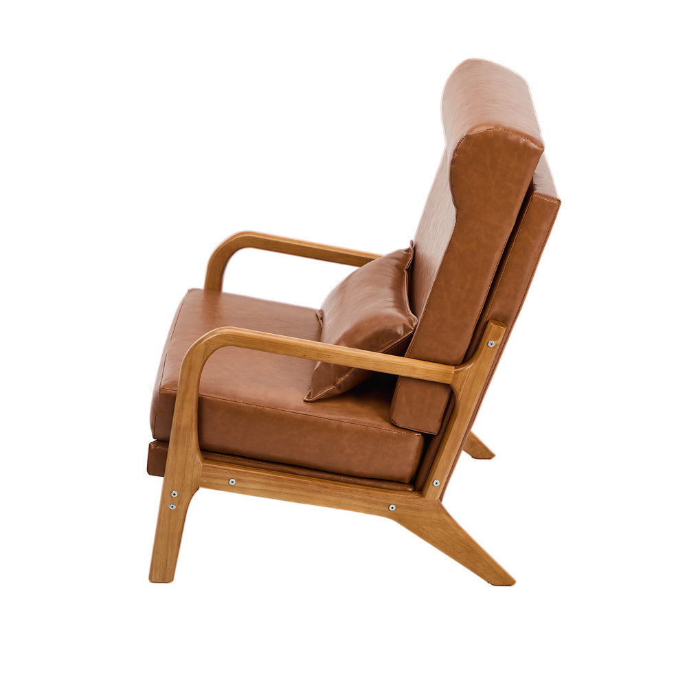 2x PU Leather Armchair Lounge Chair With Lumbar Pillow Brown Upholstered Seating