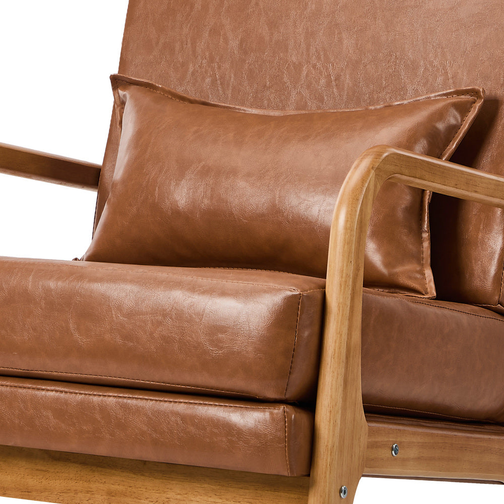 2x PU Leather Armchair Lounge Chair With Lumbar Pillow Brown Upholstered Seating