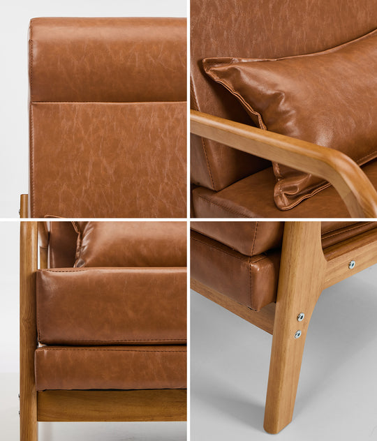2x PU Leather Armchair Lounge Chair With Lumbar Pillow Brown Upholstered Seating | Armchair