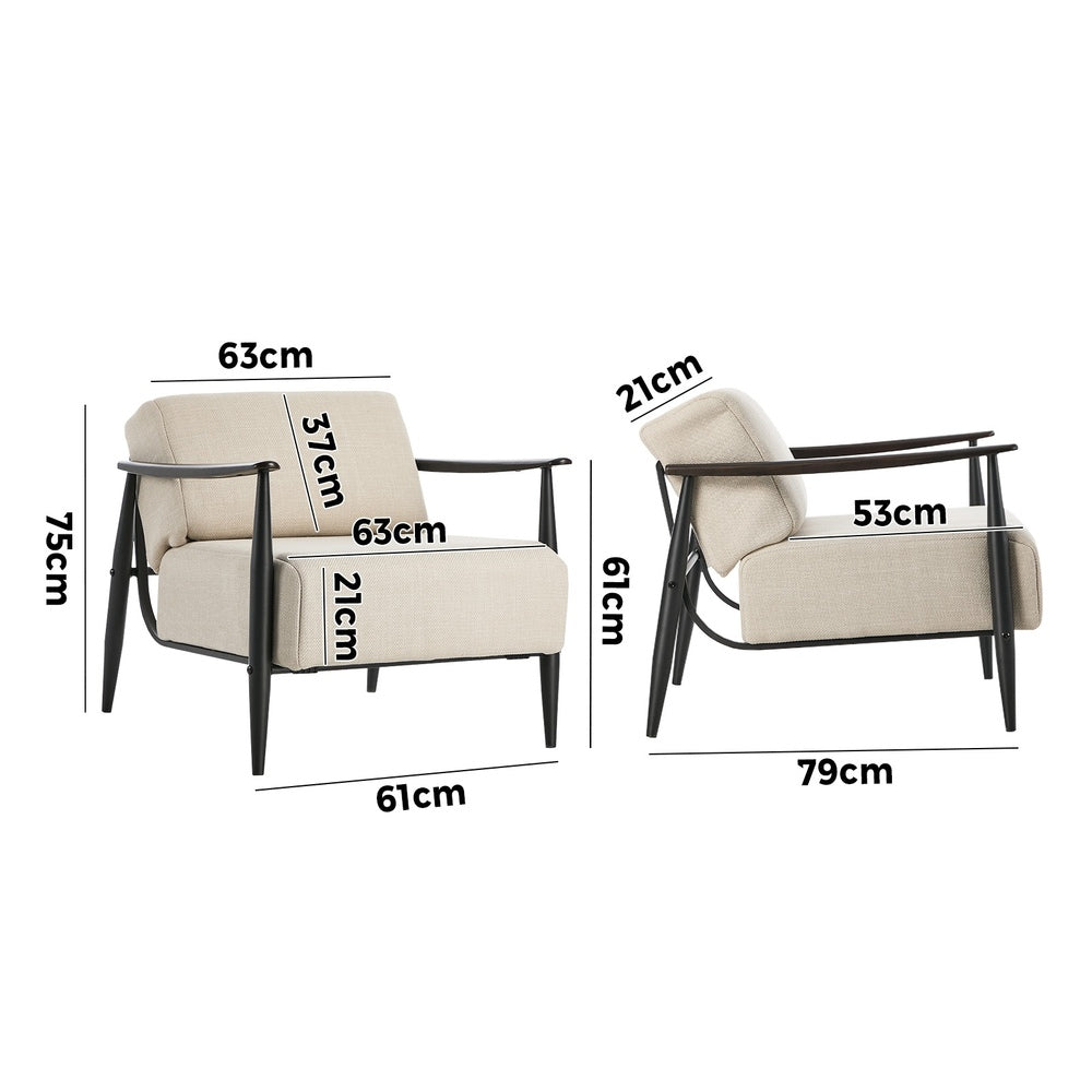 Wooden Armchair Lounge Sofa Fabric Chair Beige/Grey Living Room Seat