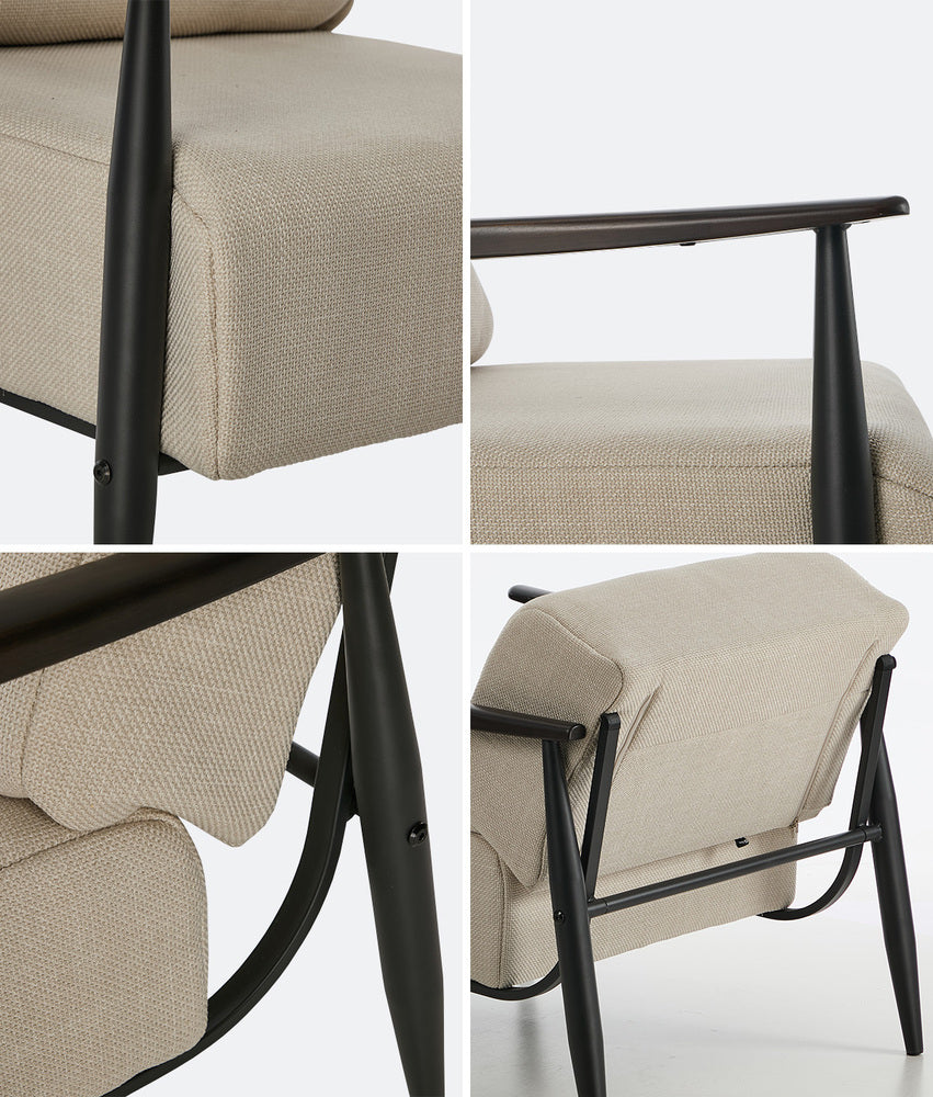 Wooden Armchair Lounge Sofa Fabric Chair Beige/Grey Living Room Seat