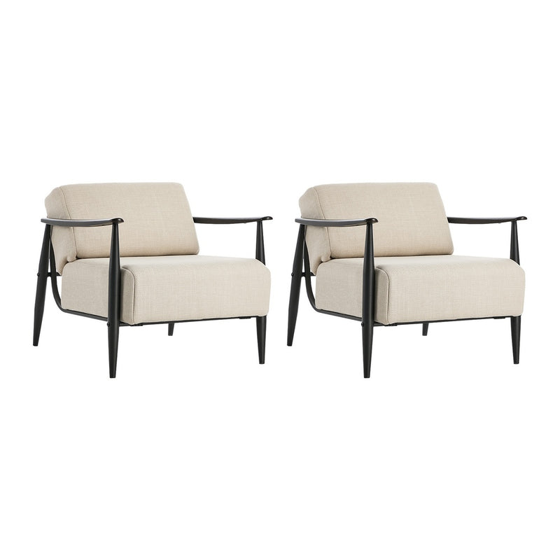 2x Wooden Armchair Sofa Chair Fabric Accent 1 Seater Grey/Beige Upholstered Seating | Wooden finish