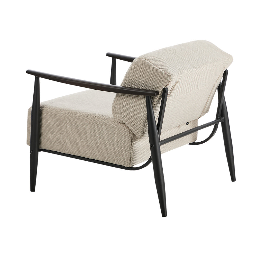 2x Wooden Armchair Sofa Chair Fabric Accent 1 Seater Grey/Beige Upholstered Seating