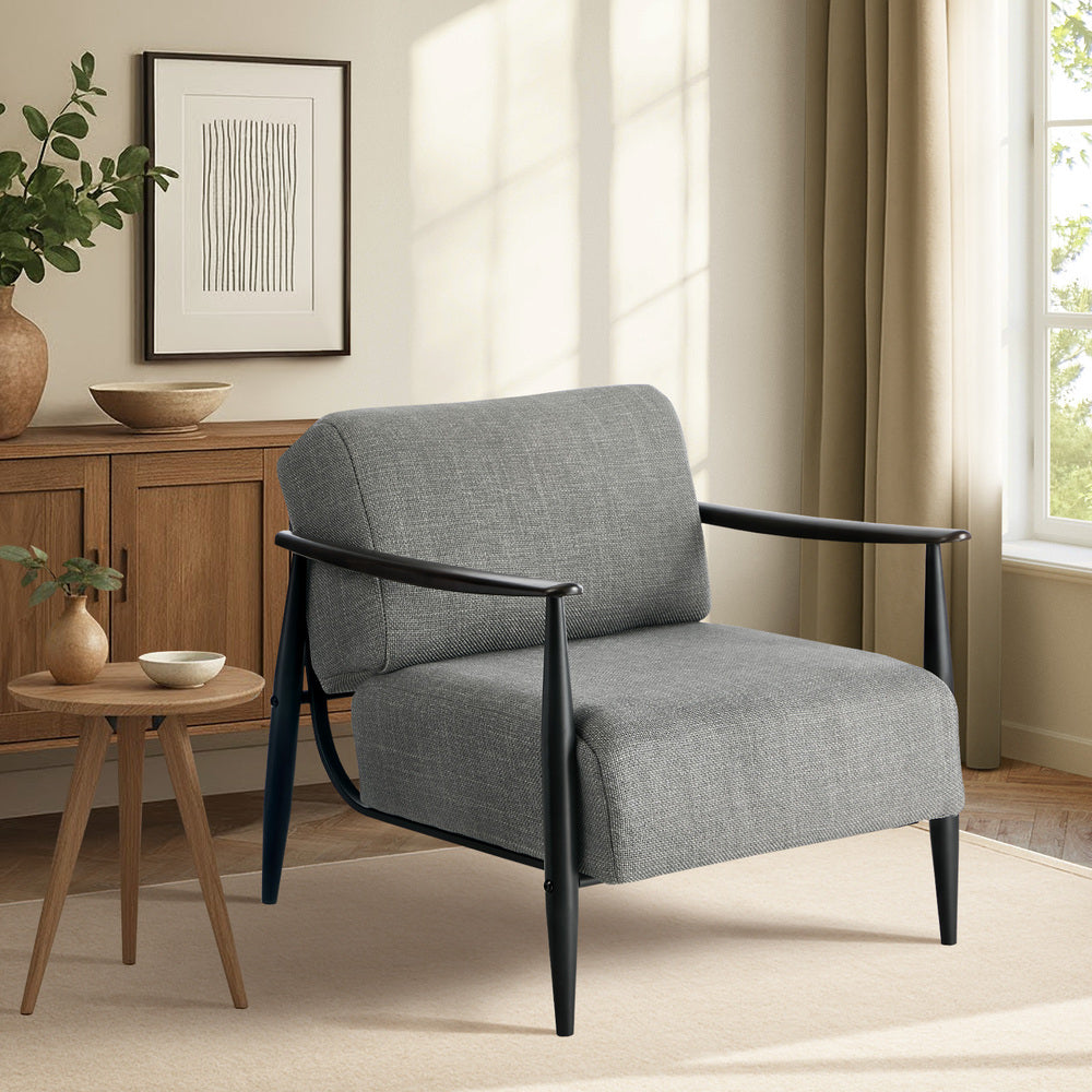Wooden Armchair Lounge Sofa Fabric Chair Beige/Grey Living Room Seat