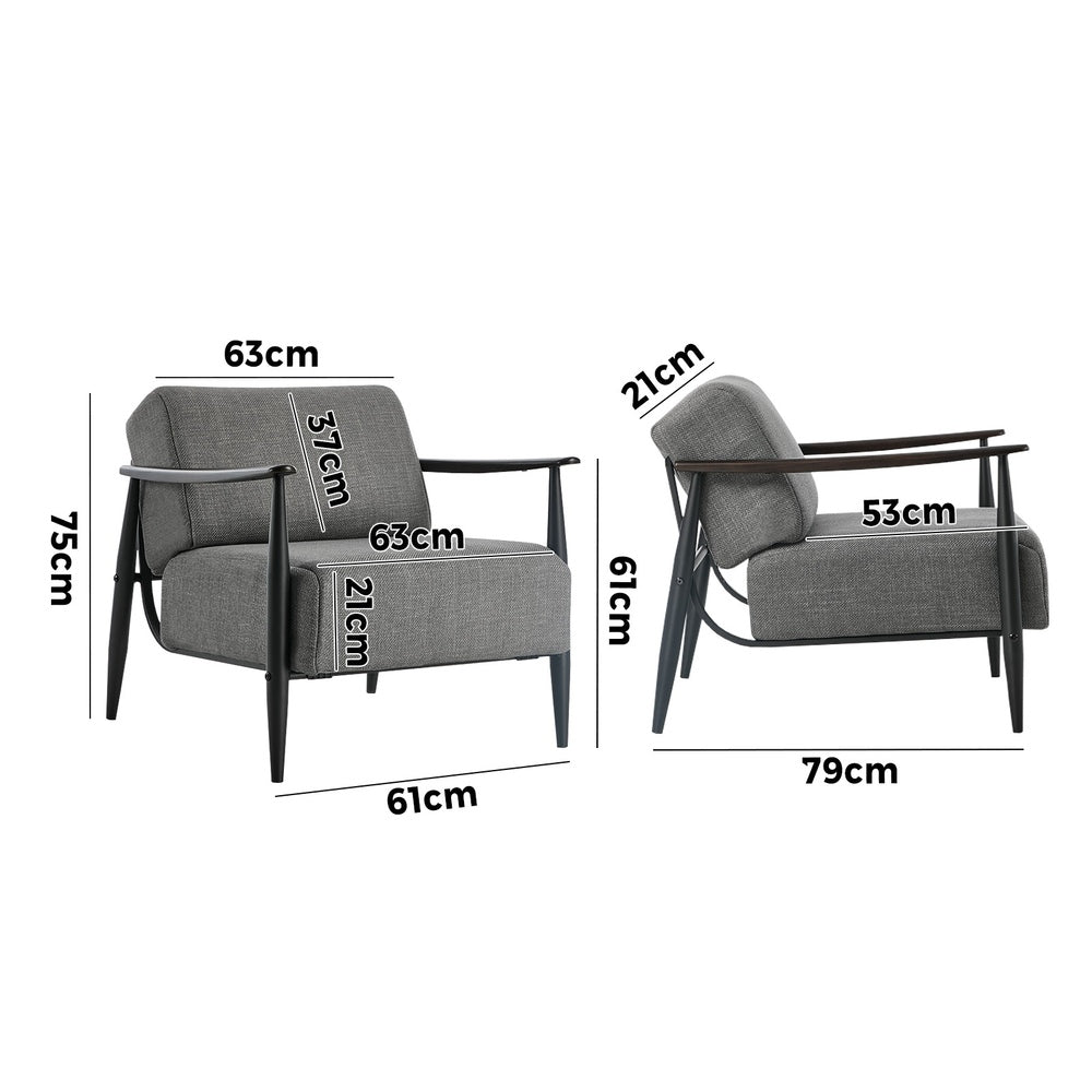 Wooden Armchair Lounge Sofa Fabric Chair Beige/Grey Living Room Seat