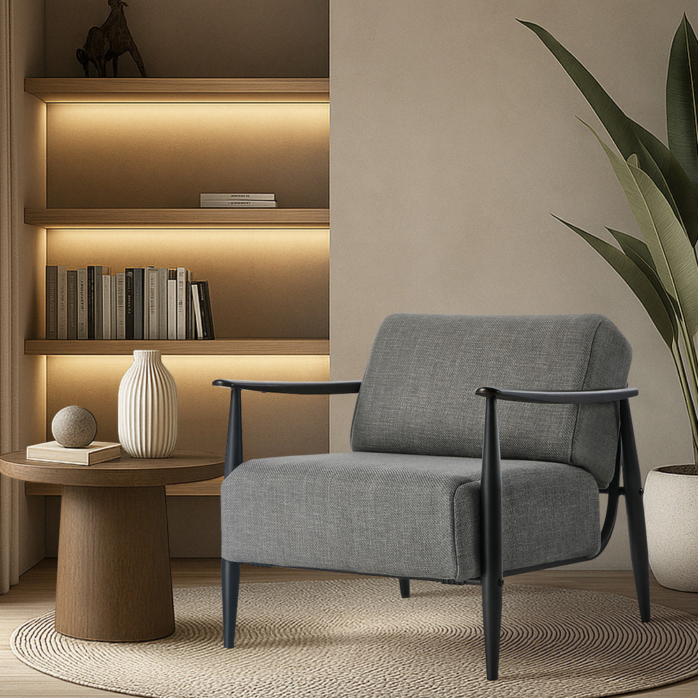 Wooden Armchair Lounge Sofa Fabric Chair Beige/Grey Living Room Seat