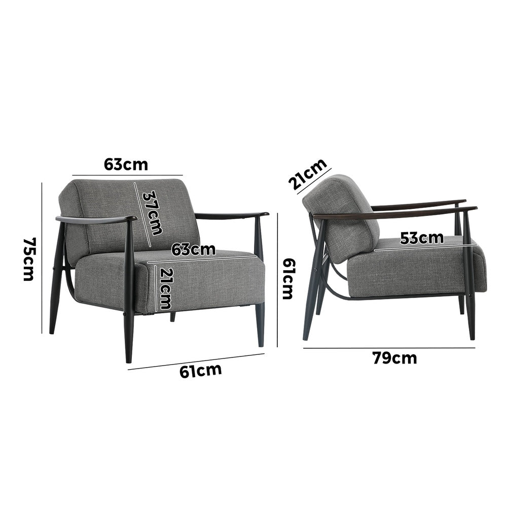 2x Wooden Armchair Sofa Chair Fabric Accent 1 Seater Grey/Beige Upholstered Seating