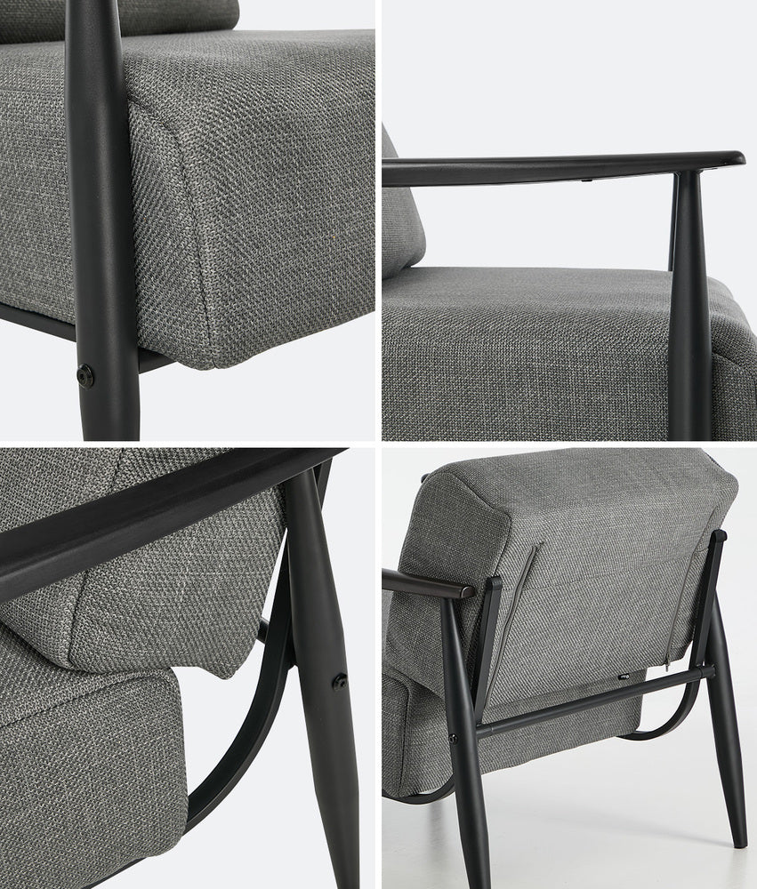 2x Wooden Armchair Sofa Chair Fabric Accent 1 Seater Grey/Beige Upholstered Seating