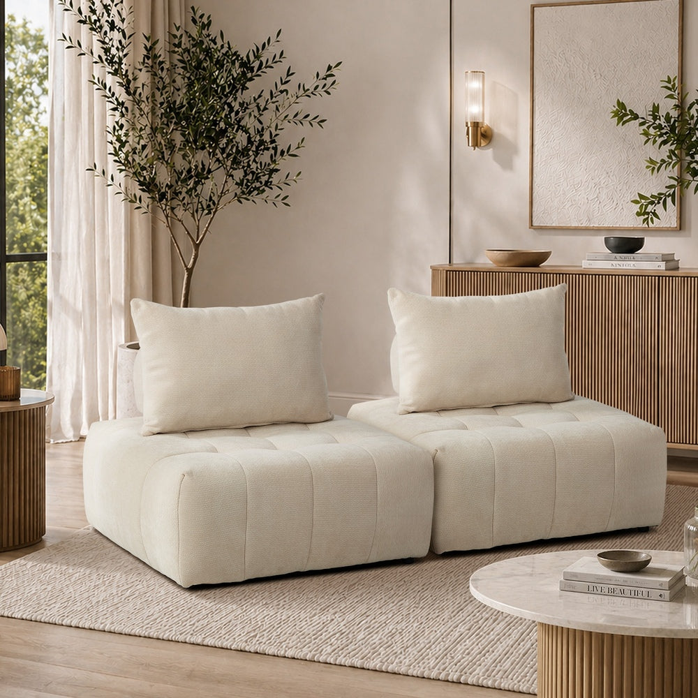 Chenille Floor Sofa Set Modular Beige | Simpledeals