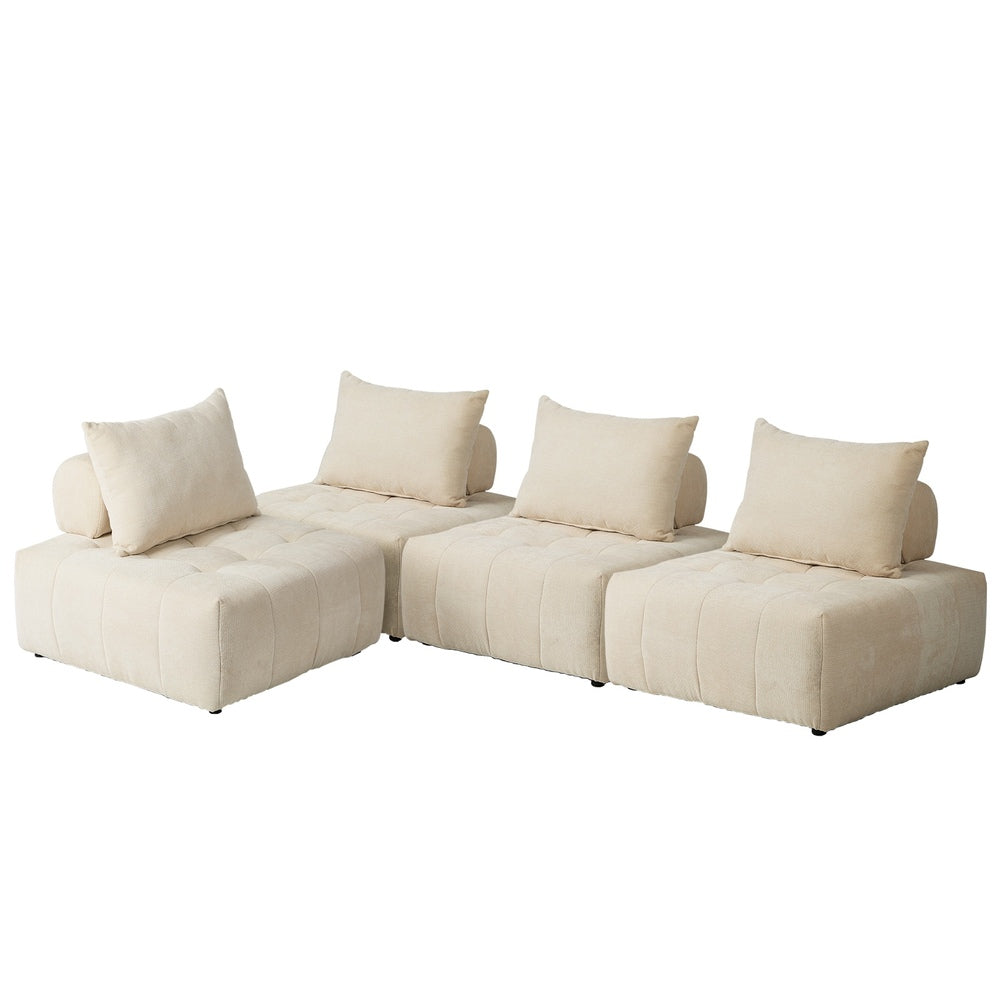 4x Chenille Modular Sofa Floor w/Pillow TOFU Armless