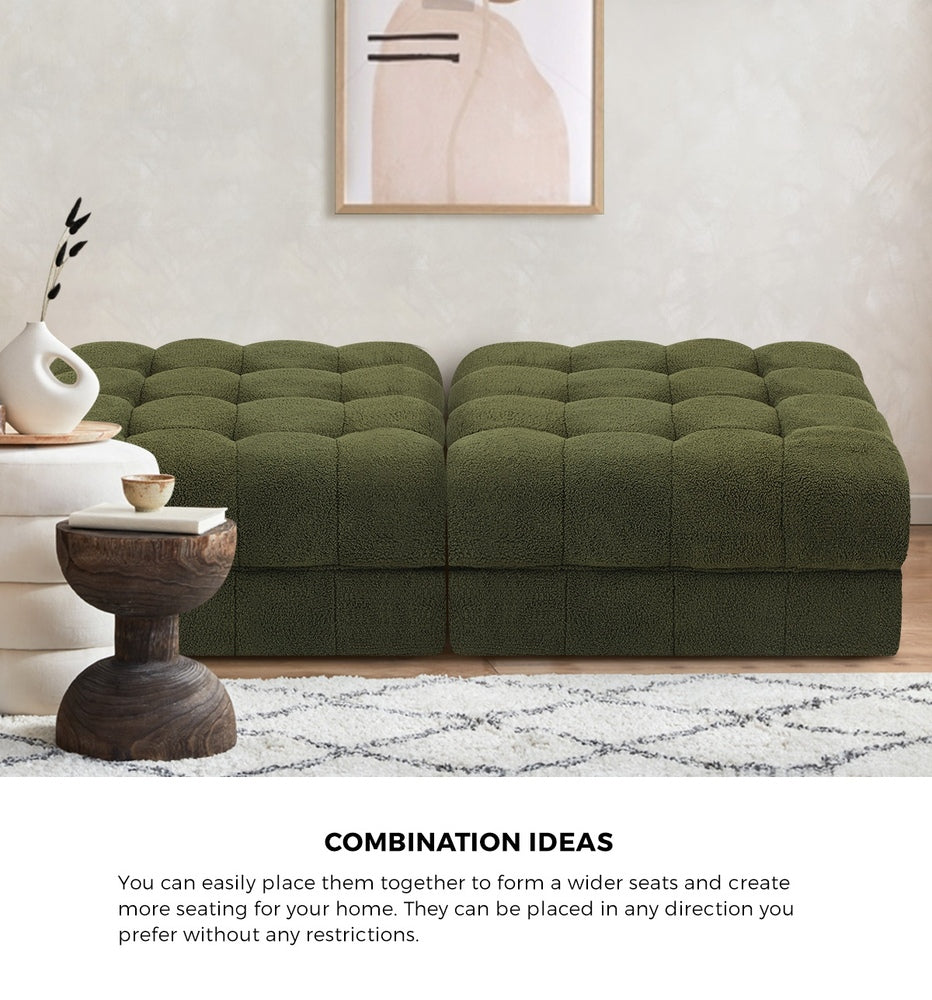 1 Seater Boucle Modular Ottoman Armless TOFU Green