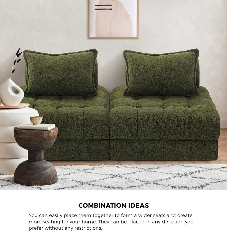 2/3/4/5/6 Seater Boucle Modular Sofa & Ottoman Set Green