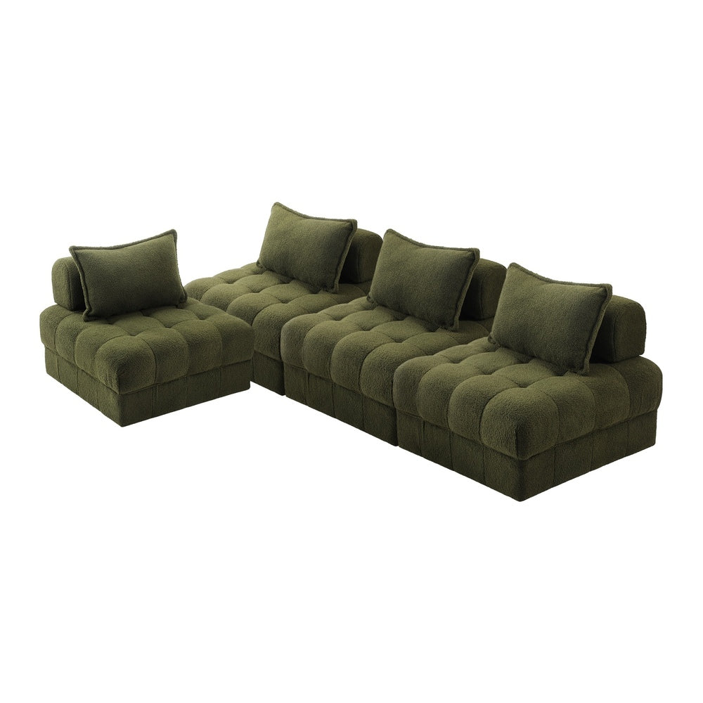 4 Seater Boucle Modular Sofa Armless TOFU Back Green
