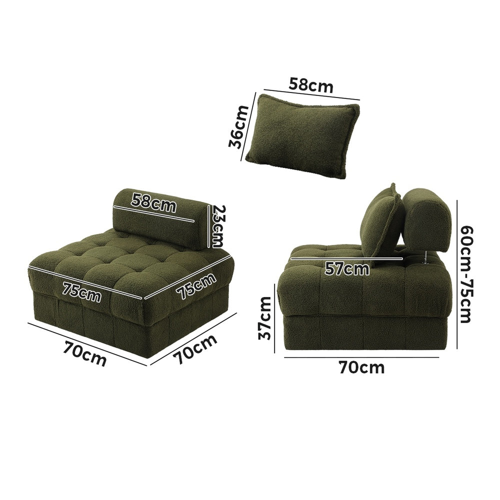 4 Seater Boucle Modular Sofa Armless TOFU Back Green