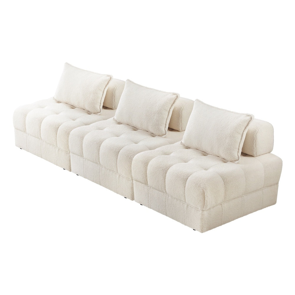 3-Seater Boucle Modular Sofa Lounge Chair Armless White for Living Room