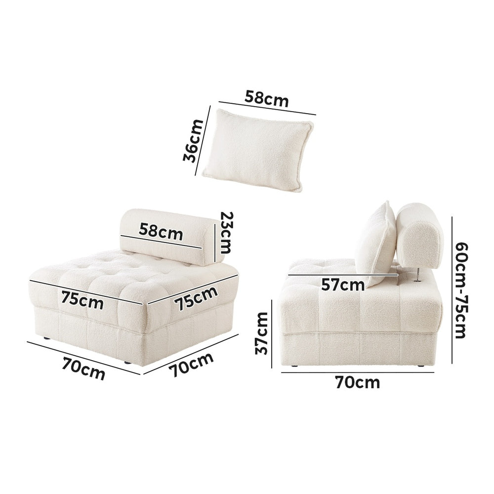 1-4 Seater Boucle Modular Sofa Lounge Chair Armless White