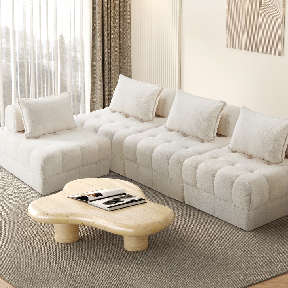 1-4 Seater Boucle Modular Sofa Lounge Chair Armless White