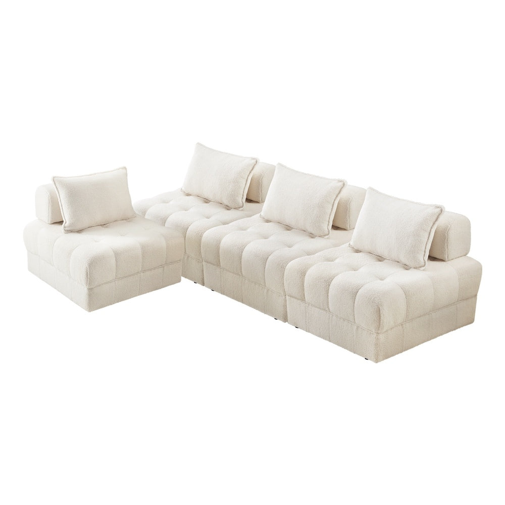 4-Seater Boucle Modular Sofa Lounge Chair Armless White Modern Living Room