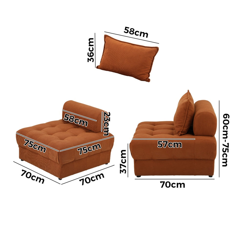 2/3/4 Seater Velvet Modular Sofa Lounge Chair with Backrest Brown