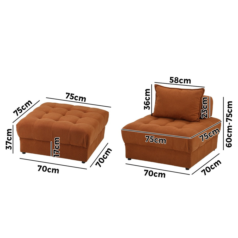 5/6 Seater Velvet Modular Sofa & Ottoman Set with Backrest Brown