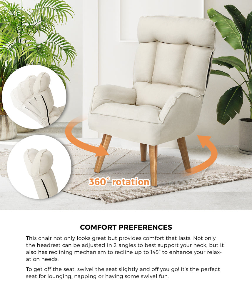 Armchair wit Stool, Home Lounge with 360 Swivel Seat and 145 Recline Beige