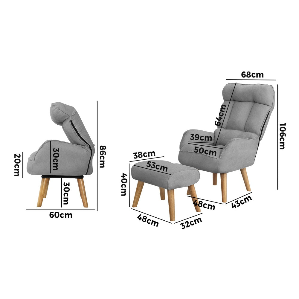 360 Swivel Recliner Armchair Lounge with Stool Fabric/Sherpa