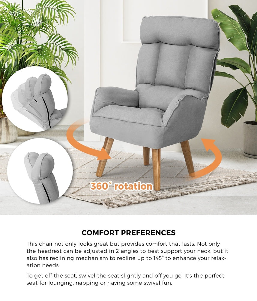 360 Swivel Recliner Armchair Lounge with Stool Fabric/Sherpa