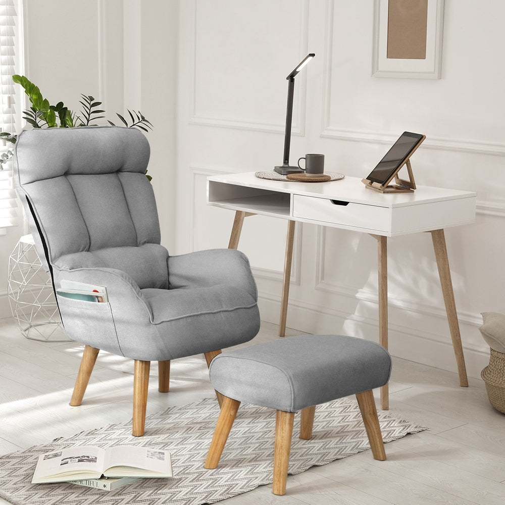 360 Swivel Recliner Armchair Lounge with Stool Fabric/Sherpa