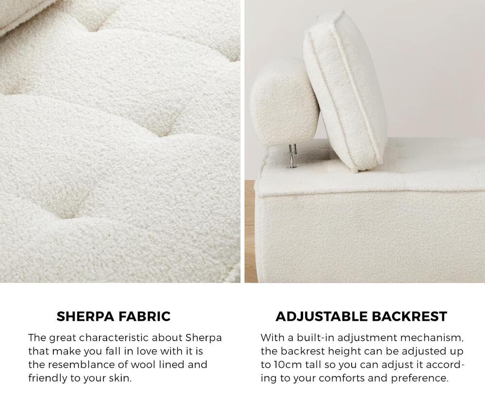 2PCS Modular Sofa Lounge Chair Armless Adjustable Back Sherpa White
