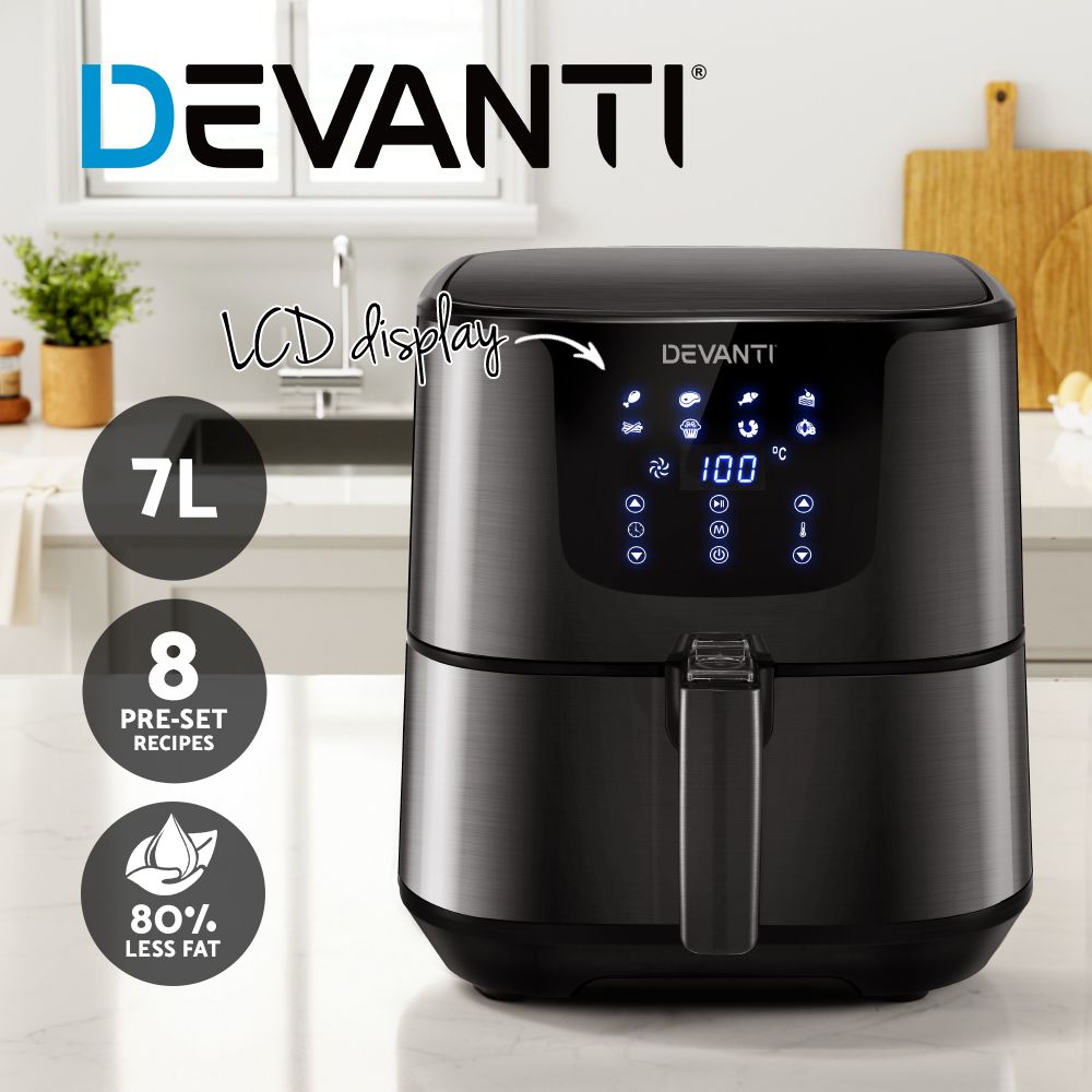 Devanti Oven Airfryer Kitchen - Air Fryer 7L Lcd Fryers Black