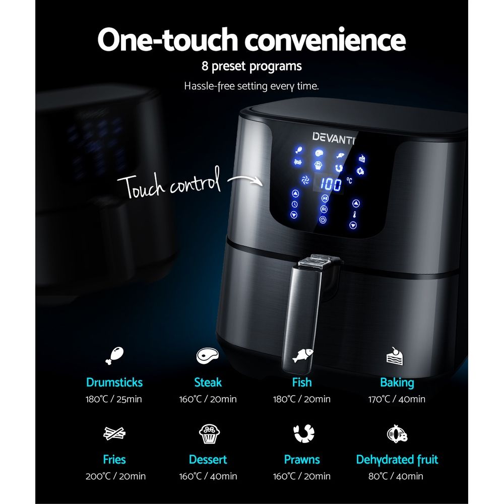 Black colour - Air Fryer 7L Lcd Fryers Black