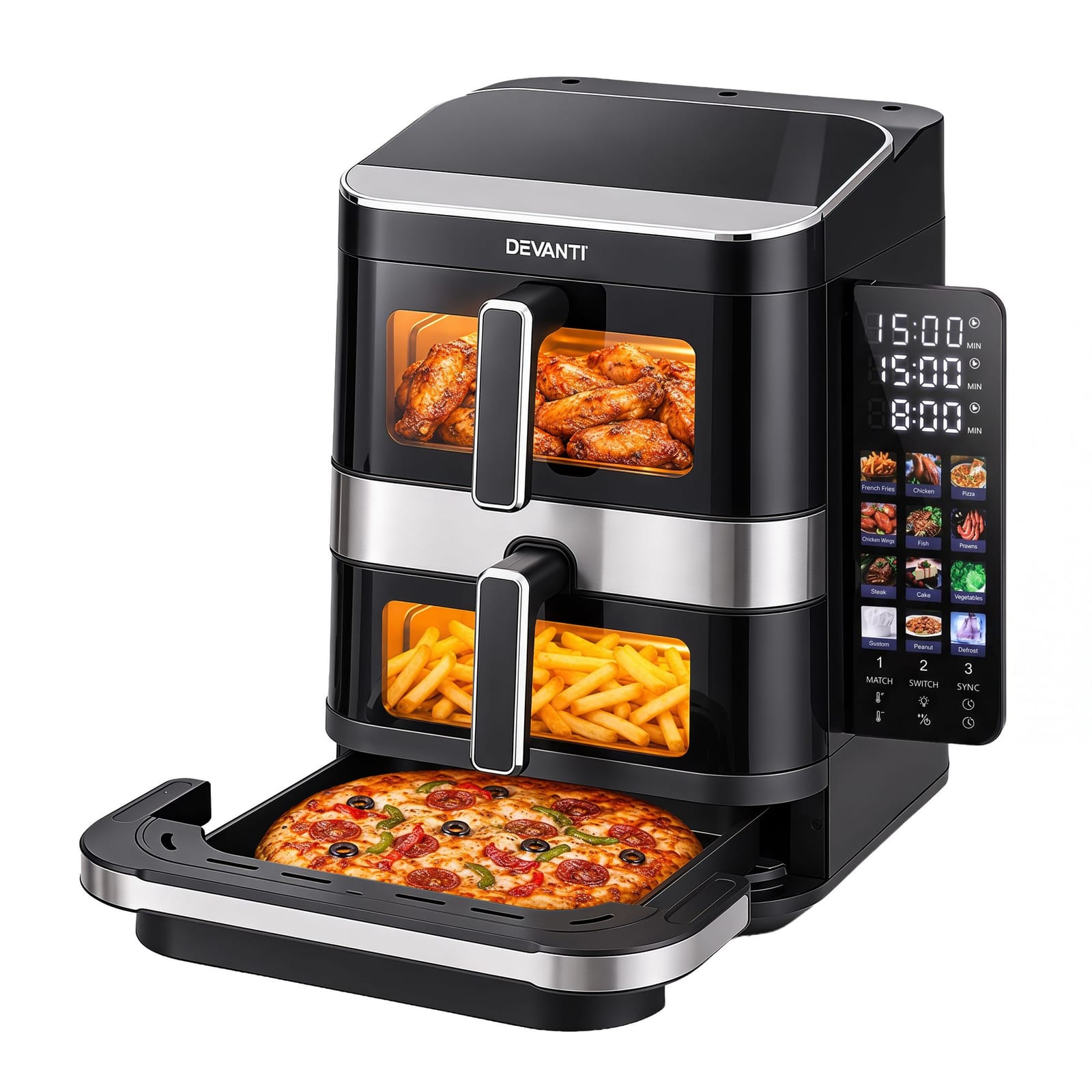 Dual Basket Air Fryer Pizza Maker 33.3x43x37.2cm