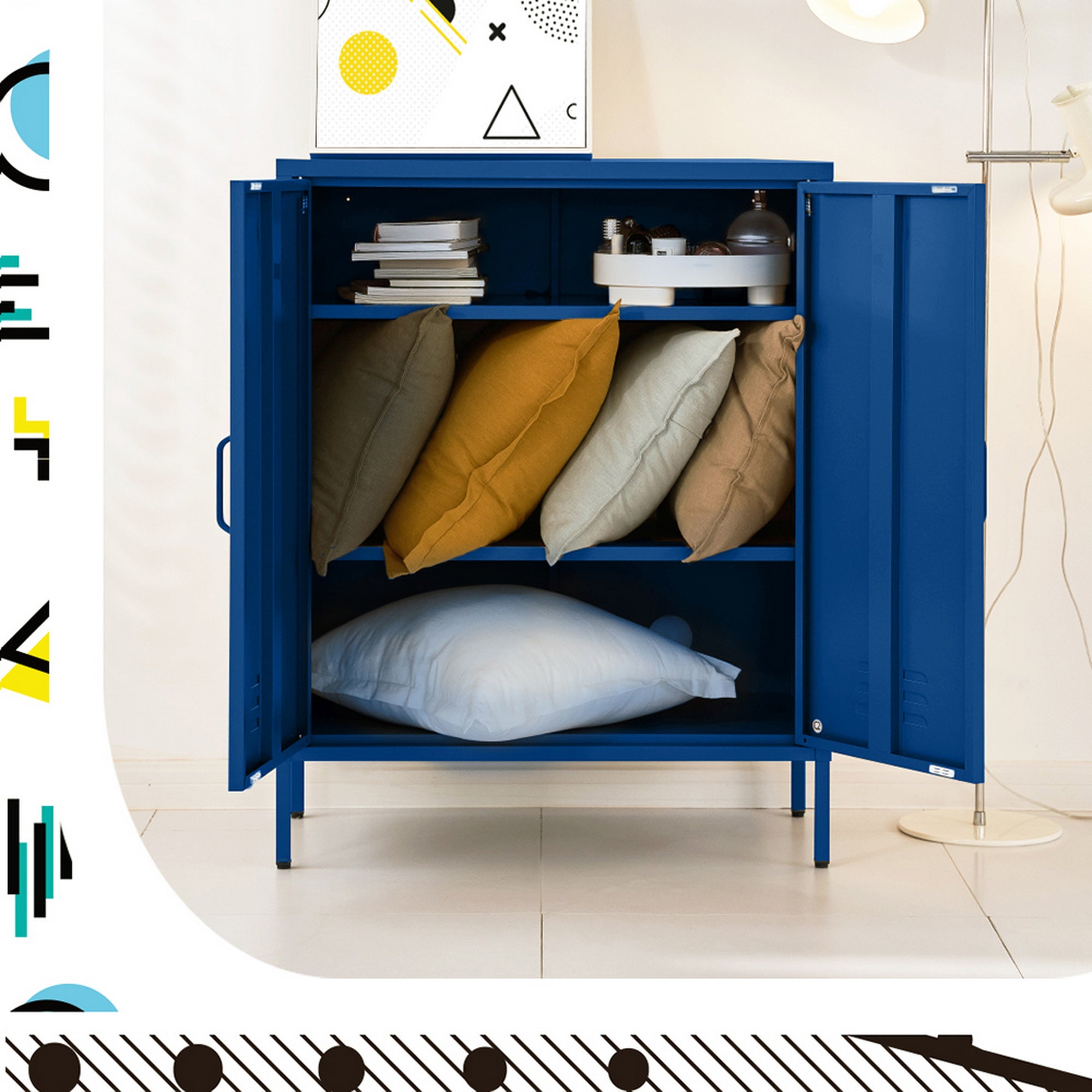 Buffet Sideboard Metal Cabinet - SWEETHEART Charcoal/Blue/Green