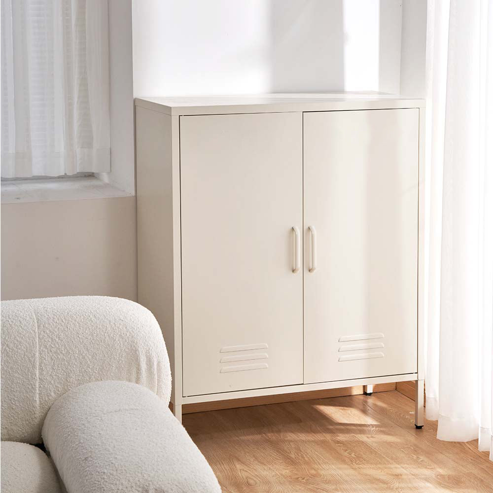 Metal Locker Storage Shelf Organizer Cabinet Buffet Sideboard Yellow/White