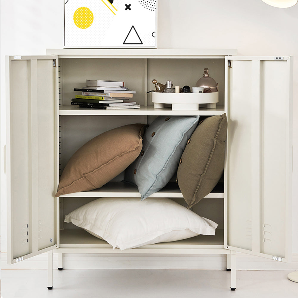 Metal Locker Storage Shelf Organizer Cabinet Buffet Sideboard Yellow/White