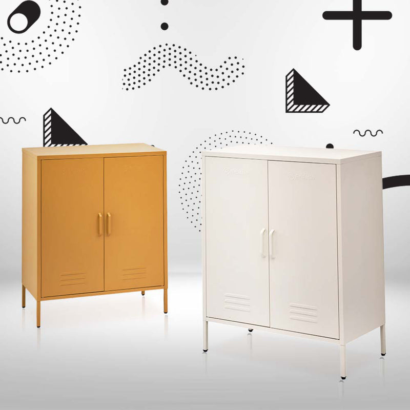 Metal Locker Storage Shelf Organizer Cabinet Buffet Sideboard Yellow/White, Yellow colour