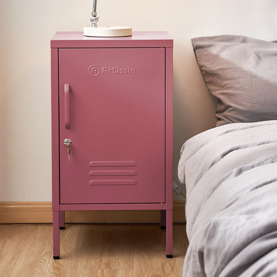 Bedside Table Metal Cabinet - Mini Pink - Locker Storage Shelf Organizer
