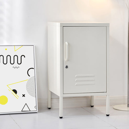 White Metal Bedside Table Sleek Modern Nightstand