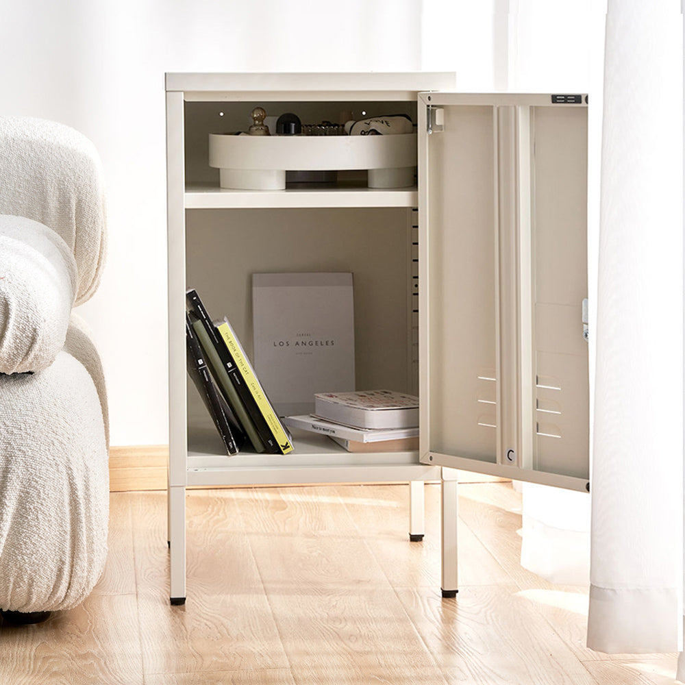 White Metal Bedside Table Sleek Modern Nightstand