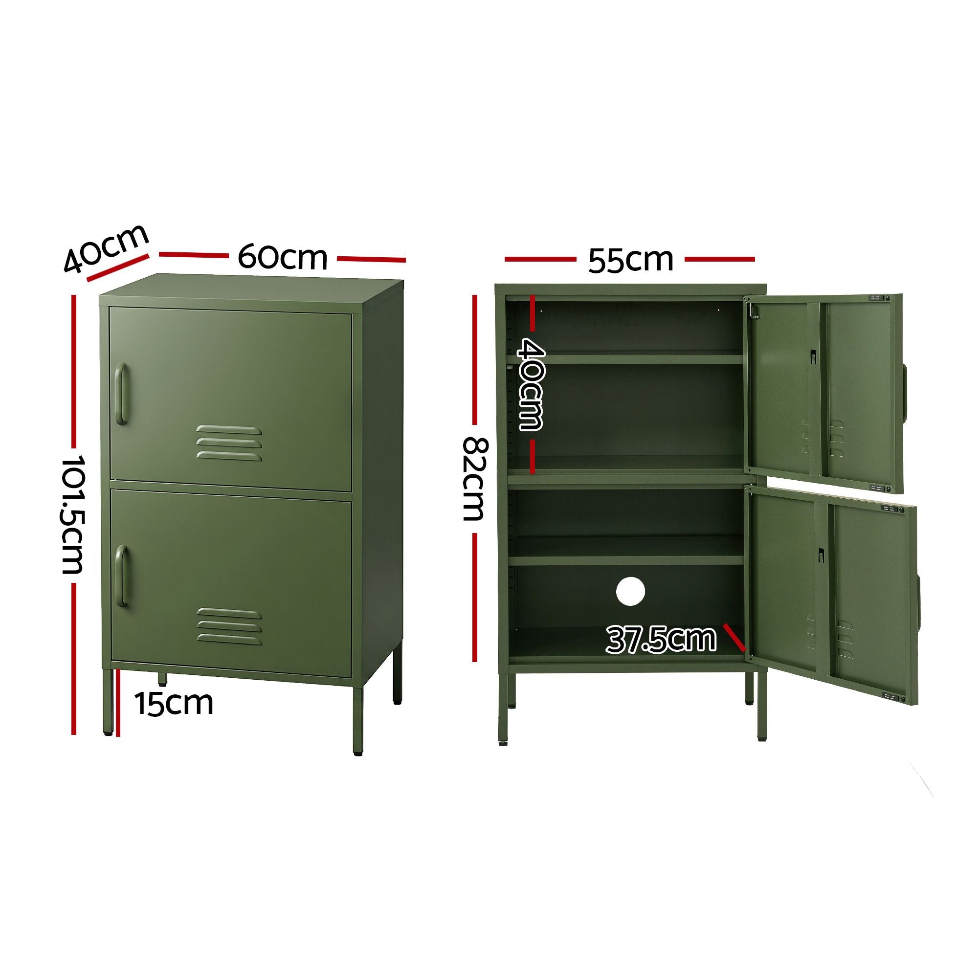 Metal Buffet Sideboard Cabinet Set of 2 Green | Simpledeals