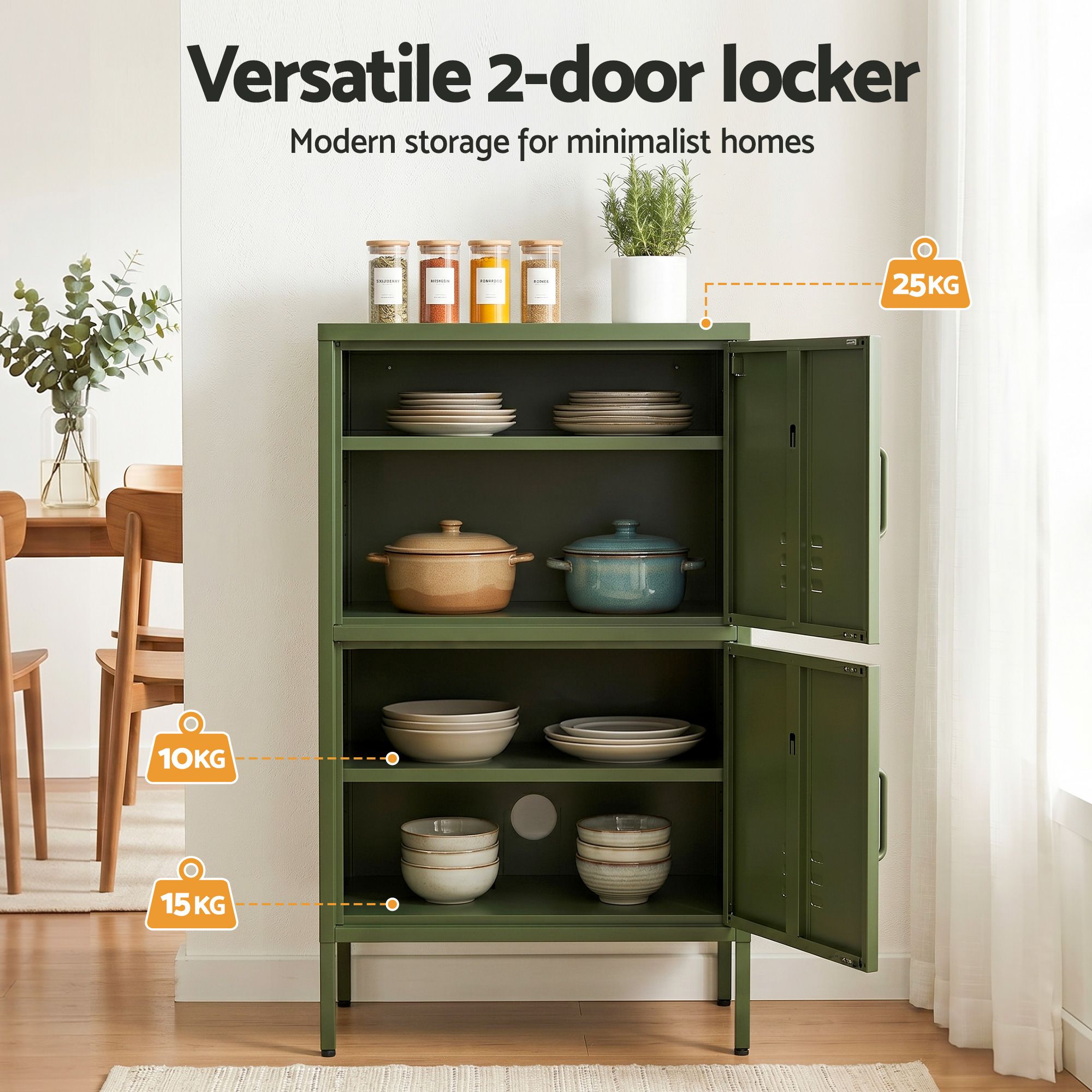 Metal Buffet Sideboard Cabinet Set of 2 Green | Simpledeals