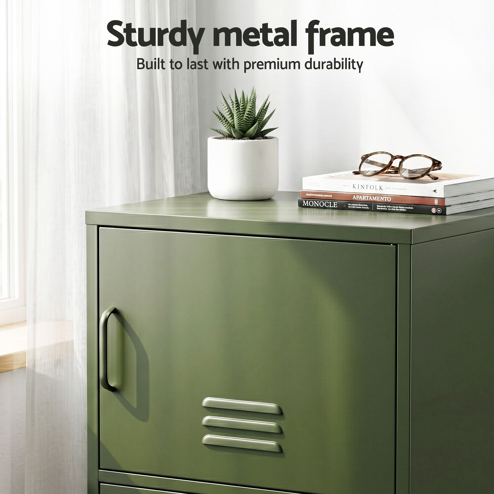 Metal Buffet Sideboard Cabinet Set of 2 Green | Simpledeals