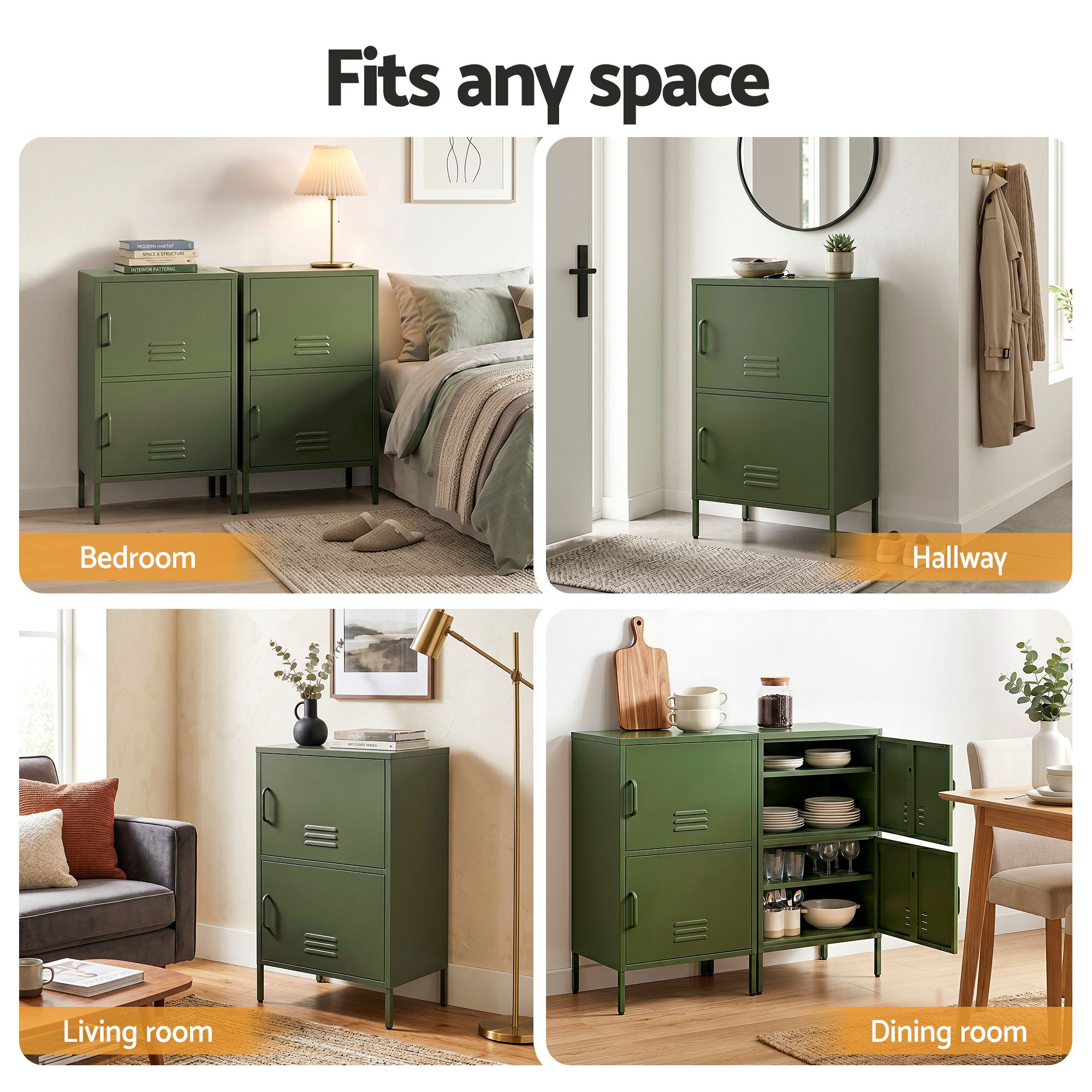Metal Buffet Sideboard Cabinet Set of 2 Green | Simpledeals