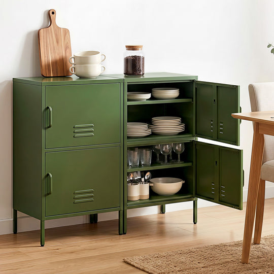 Metal Buffet Sideboard Cabinet Set of 2 Green - Buffets & Sideboards