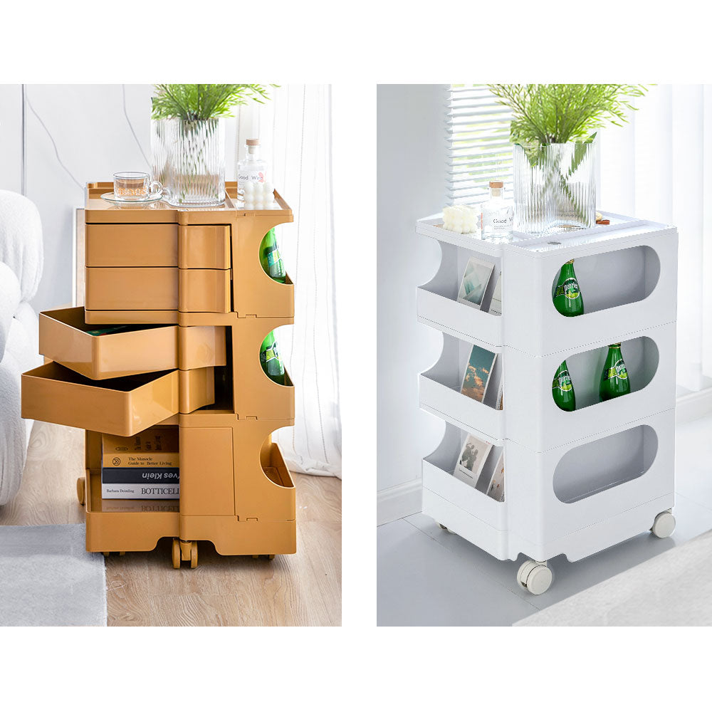 Modern Boby Trolley Mobile Storage Cart Shelf 5 Tier Drawer YE/OR/GR/GY/PK/WH with Side Tables - photo 33