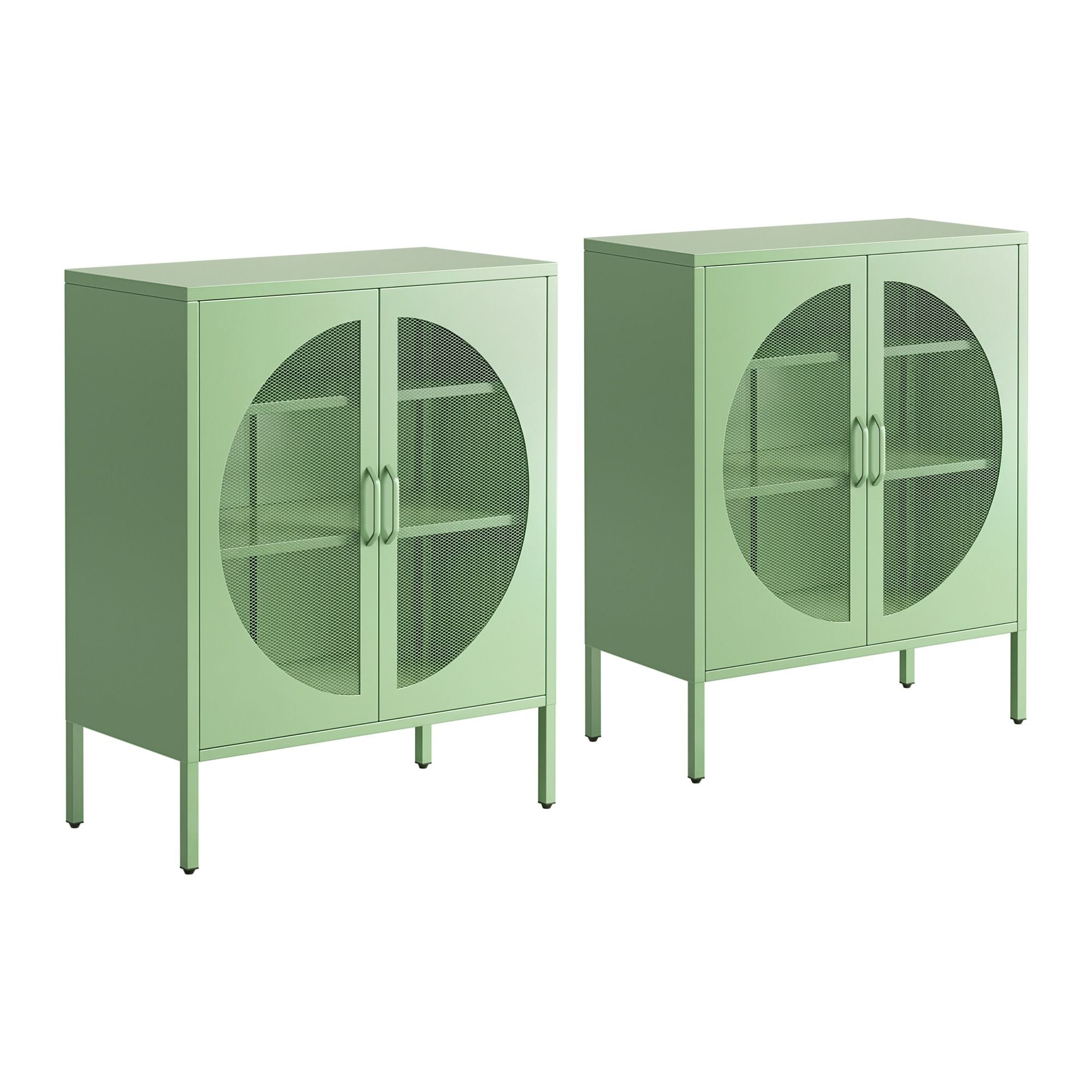 Green Metal Buffet Sideboard Mesh Doors 2pc | Simpledeals